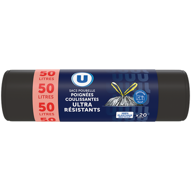 Sac poubelle ultra résistant 100% recyclé liens coulissant - 50L - x15