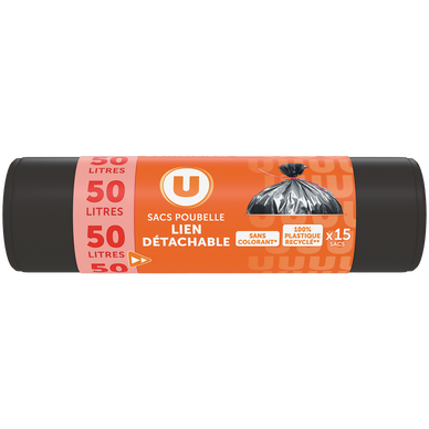 Sac poubelle 100% recyclé lien détachable - 50L - x15