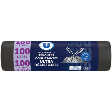 Sacs poubelle ultra résistants 100% recyclé liens coulissants - 100L -x10