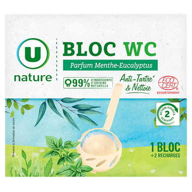 Bloc WC solide Menthe Eucalypsus - 1 support et 2 recharges