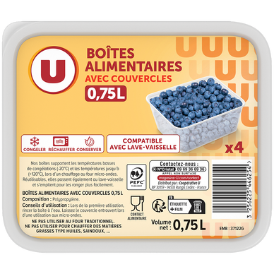 Boîtes plastiques micro onde,  4x0,75 litres