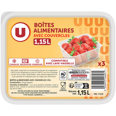 Boîtes plastiques micro-ondes 3x1,15 litres