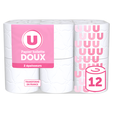 Papier toilette doux blanc 2 plis  paquet de 12 rouleaux