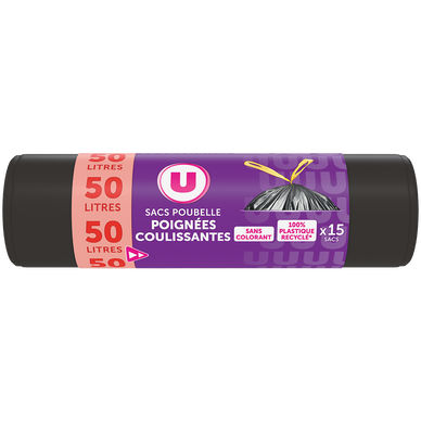 Sacs poubelle 100% recyclé liens coulissants - 50L - x15