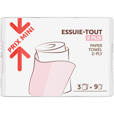 Essuie-tout 2 plis PRIX MINI x3 = 9 rouleaux