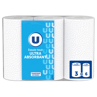 Essuie-tout blanc compact x3 = 6 rouleaux