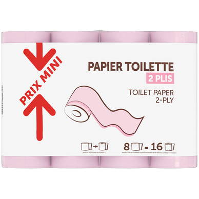 Papier toilette 2 plis rose PRIX MINI - x8