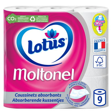 Papier toilette extrait de lotus aquatube 3 Plis MOLTONEL - x9 rouleaux