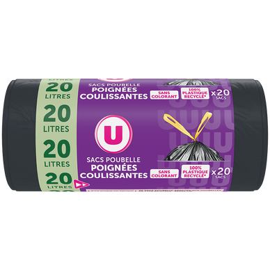 Sac poubelle 100% recyclés liens coulissants - 20L - x20