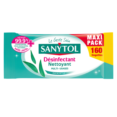 Lingettes désinfectantes SANYTOL eucalyptus x160