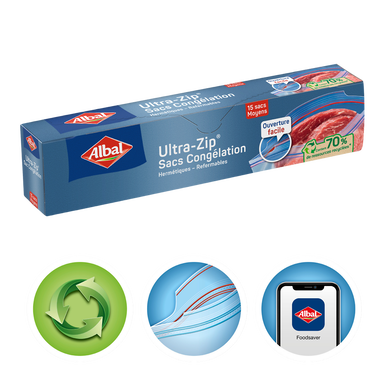 Sacs congélation ultra zip moyens modèles 70% ressource recyclée ALBAL3L x15