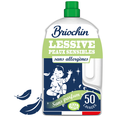 BRIOCHIN - Lessive liquide - Hypoallergénique,Pour bébé - Sans parfum- 50 lavages - 2.27 l
