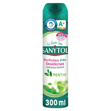 Désodorisant intérieur désinfectant air et surfaces menthe SANYTOL, 300ml