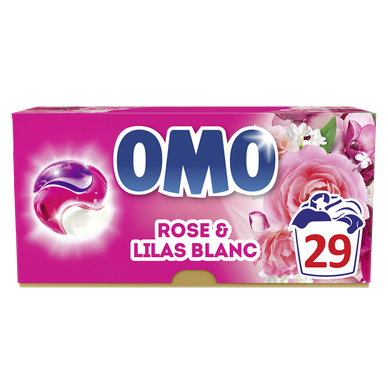 Lessive capsules 3 en 1 rose & lilas blanc OMO 29 lavages