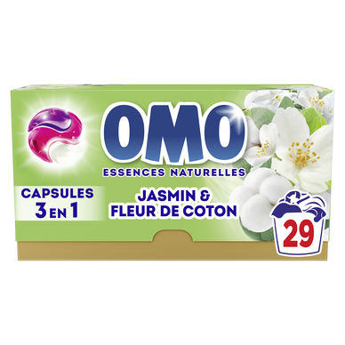 Lessive capsules 3 en 1 jasmin & fleur de coton OMO 29 lavages