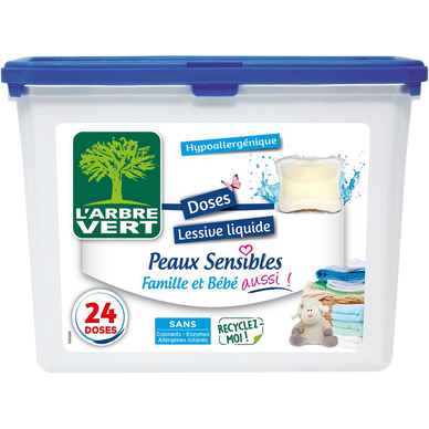 L'ARBRE VERT - Lessive en doses - Hypoallergénique,Pour bébé - 24 lavages - 0.634 kg