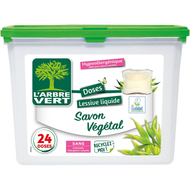 L'ARBRE VERT - Lessive en doses - Hypoallergénique - 24 lavages - 634g