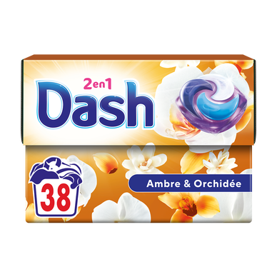 Lessive pods détergent 2in1 DASH ambre et orchidée 38 doses