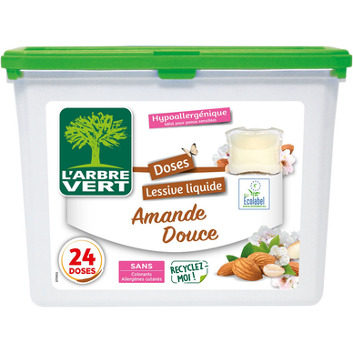 L'ARBRE VERT - Lessive en doses - Hypoallergénique - Amande douce - 24lavages - 0.634 kg
