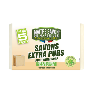Savon de Marseille traditionnel pur blanc MAÎTRE SAVON DE MARSEILLE, 5x100g