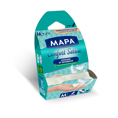 Gants fins en latex douceur satinée MAPA, taille M, boîte de 10