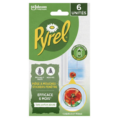 Stickers fenêtres coquelicot rouge piége à mouches et mouches à fruitsPYREL x6