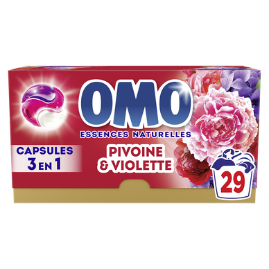 Lessive capsules 3 en 1 pivoine & violette  OMO 29 lavages