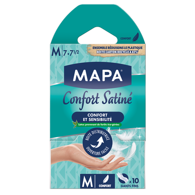 Gants fins en latex douceur satinée MAPA, taille L, boîte de 10