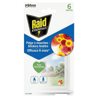 Sticker fenêtres soleil bouquet floral piége à mouches & mouches àfruits RAID ESSENTIALS x6