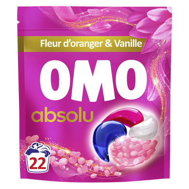 Lessive capsules absolu perles parfumées fleurs blanches OMO 22 lavages