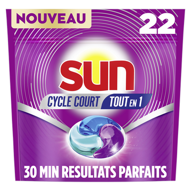 Capsules Cycle Court pour Lave-vaisselle Tout en 1 SUN - 22 lavages