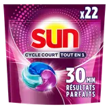 Capsules Cycle Court pour Lave-vaisselle Tout en 1 SUN - 22 lavages