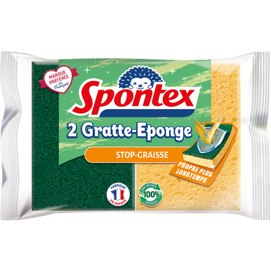 Éponge végétale grattante et résistante Stop Graisse SPONTEX, x2