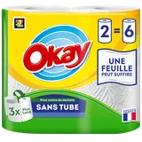 Essuie-tout sans tube blanc OKAY - 2 rouleaux = 6