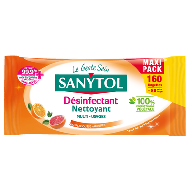 Lingette désinfectante multi-usage SANYTOL pamplemousse x160