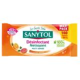 Lingette désinfectante multi-usage SANYTOL pamplemousse x160
