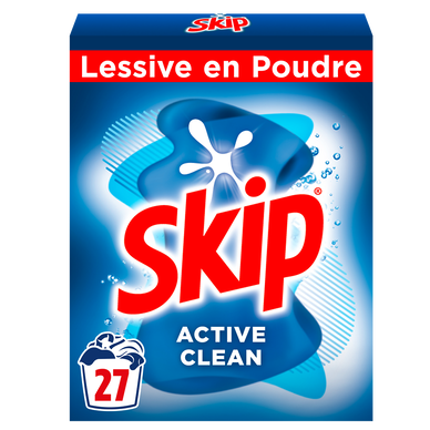 Lessive poudre active clean SKIP baril 27 lavages 1,890kg