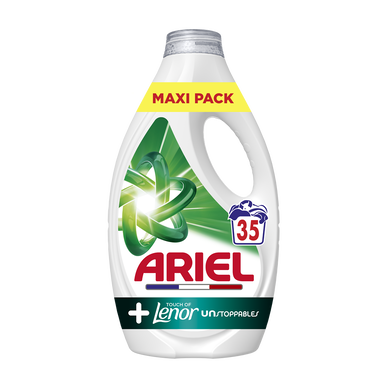 Lessive liquide ARIEL + Touch of Lenor Unstoppables 35 lavages 1,575L