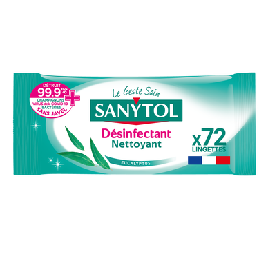 Lingettes désinfectantes multi usages eucalyptus SANYTOL, x72