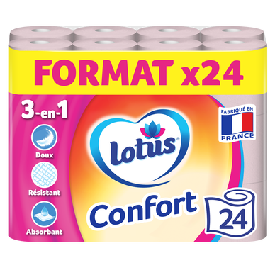 Papier toilette Confort rose LOTUS x24 rouleaux