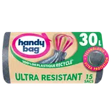 Sacs poubelle poignées coulissant ultra résistant 80% recyclés HANDYBAG 30L x15
