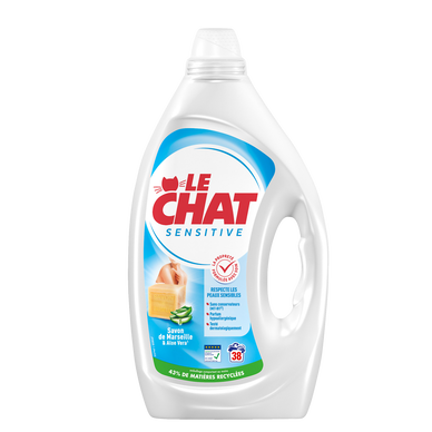 Lessive LE CHAT sensitive savon de Marseille & aloe vera 38 lavages 1,71L