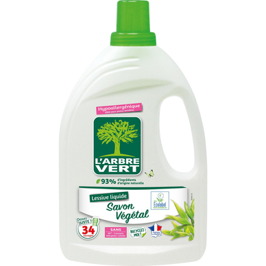 L'ARBRE VERT - Lessive liquide - Hypoallergénique - 34 lavages - 1.53l