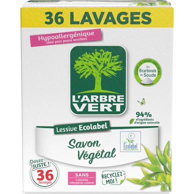 L'ARBRE VERT - Lessive en poudre - Hypoallergénique - 36 lavages - 1.8kg