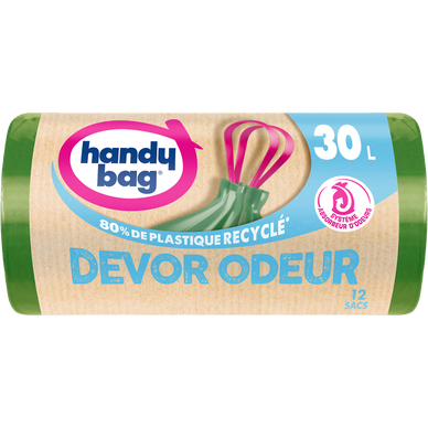 Sacs poubelle poignées coulissantes devor odeur 80% plastique recycléHANDY BAG 30L x12