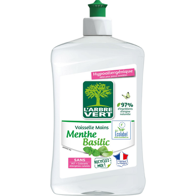 Liquide vaisselle et mains concentré menthe/basilic ARBRE VERT fl.500ml.