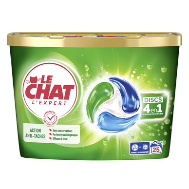 LE CHAT - Lessive en doses - Hypoallergénique - 4 en 1 - 25 lavages -413 g