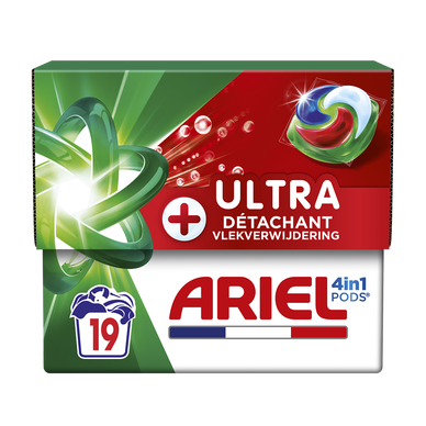 Lessive en Capsules Ariel 4en1 PODS + Ultra Détachant 443g 19 lavages