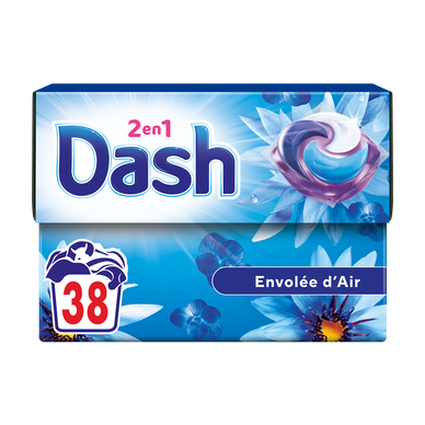 Lessive pods détergent 2in1 DASH envolée d'air 38 doses