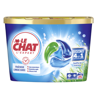 LE CHAT - Lessive en doses - 4 en 1 - Souffle de Fraîcheur - 25 lavages - 412 g